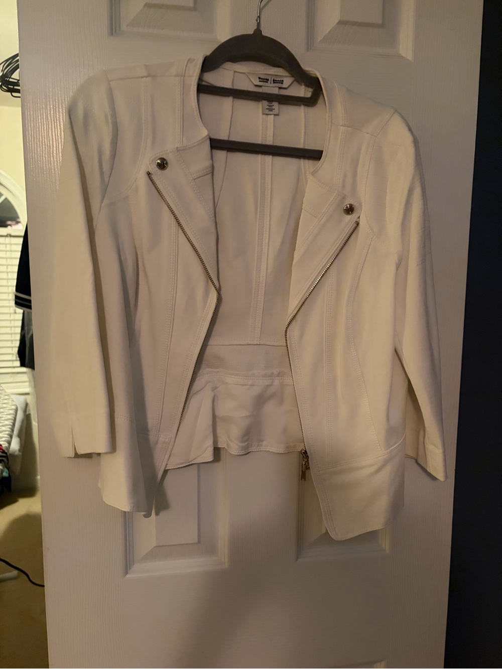 White House Black Market White Peplum Moto Blazer